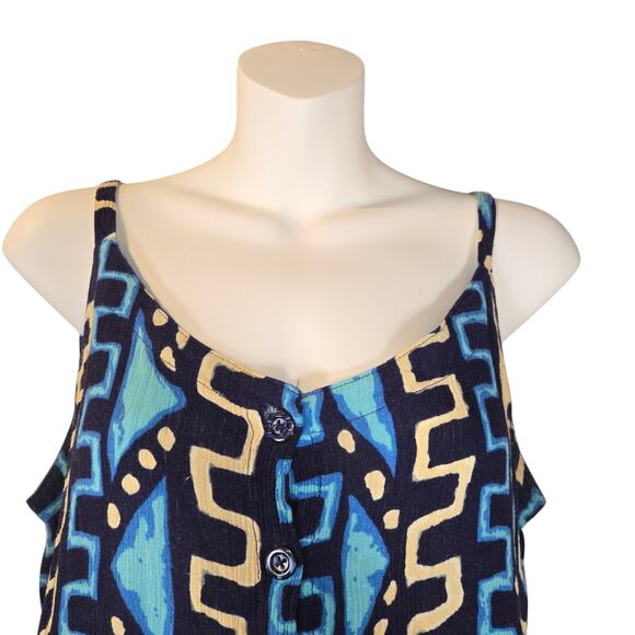 Womens S/M Mini Dress Spaghetti Straps Flowy Geometric Boho Festival Artsy - Picture 3 of 12